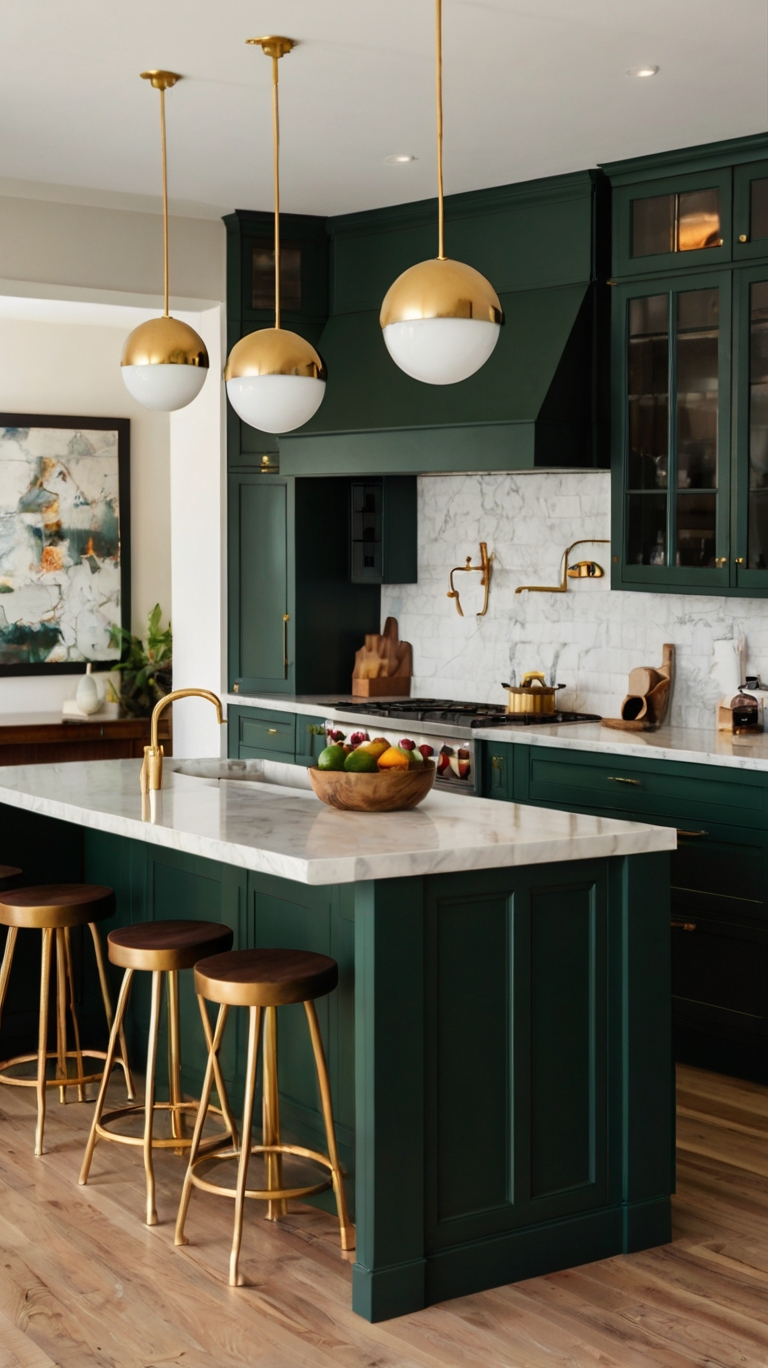 Dark Green Kitchen Cabinets With Gold Handles