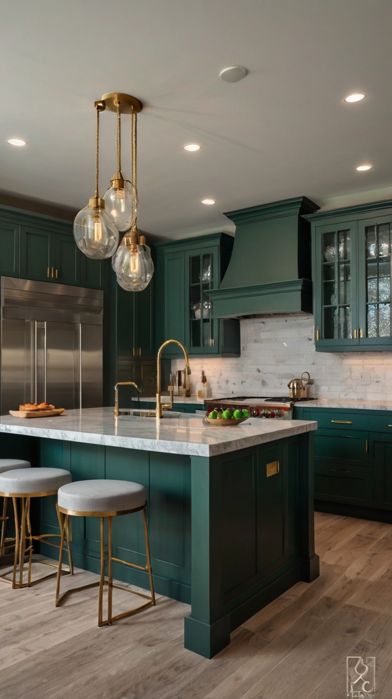 Cream And Dark Green Kitchen Cabinets