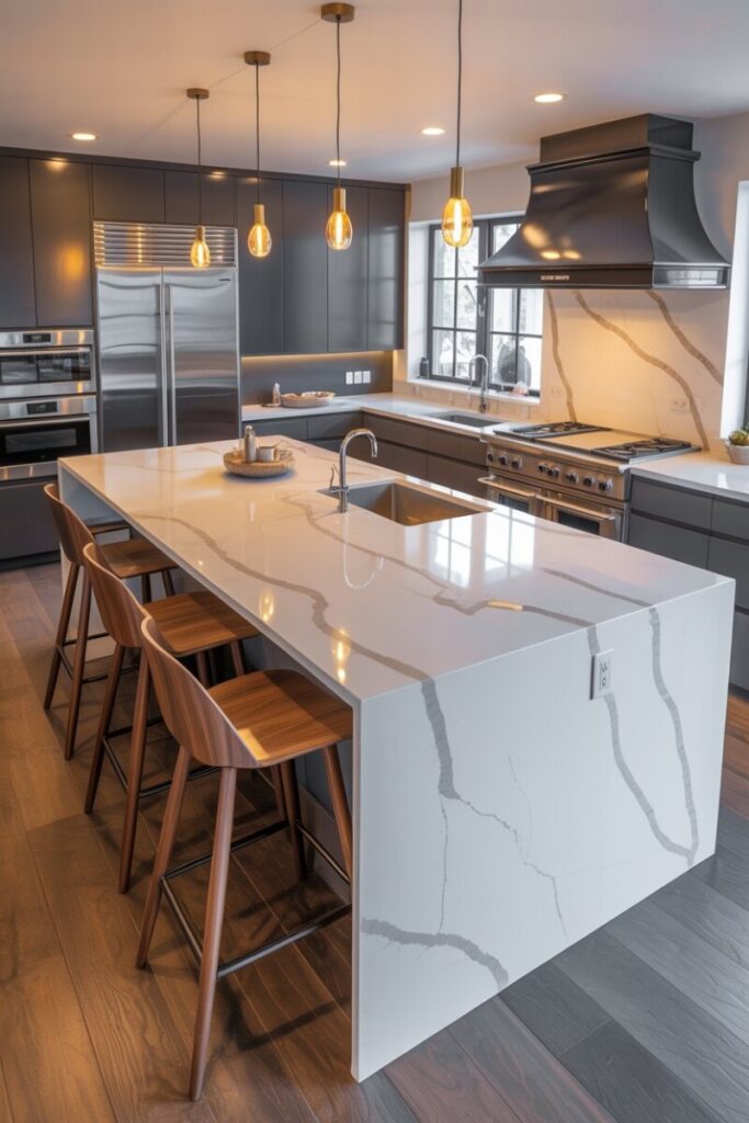 Island-Centric Open-Plan Kitchen
