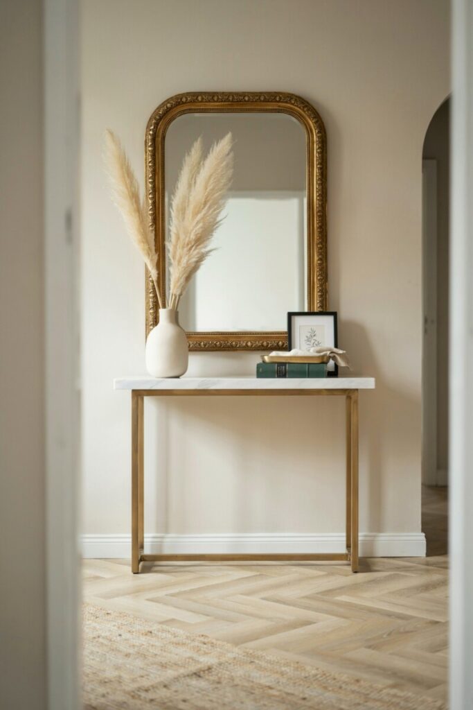 Marble Console + Gold-Framed Mirror