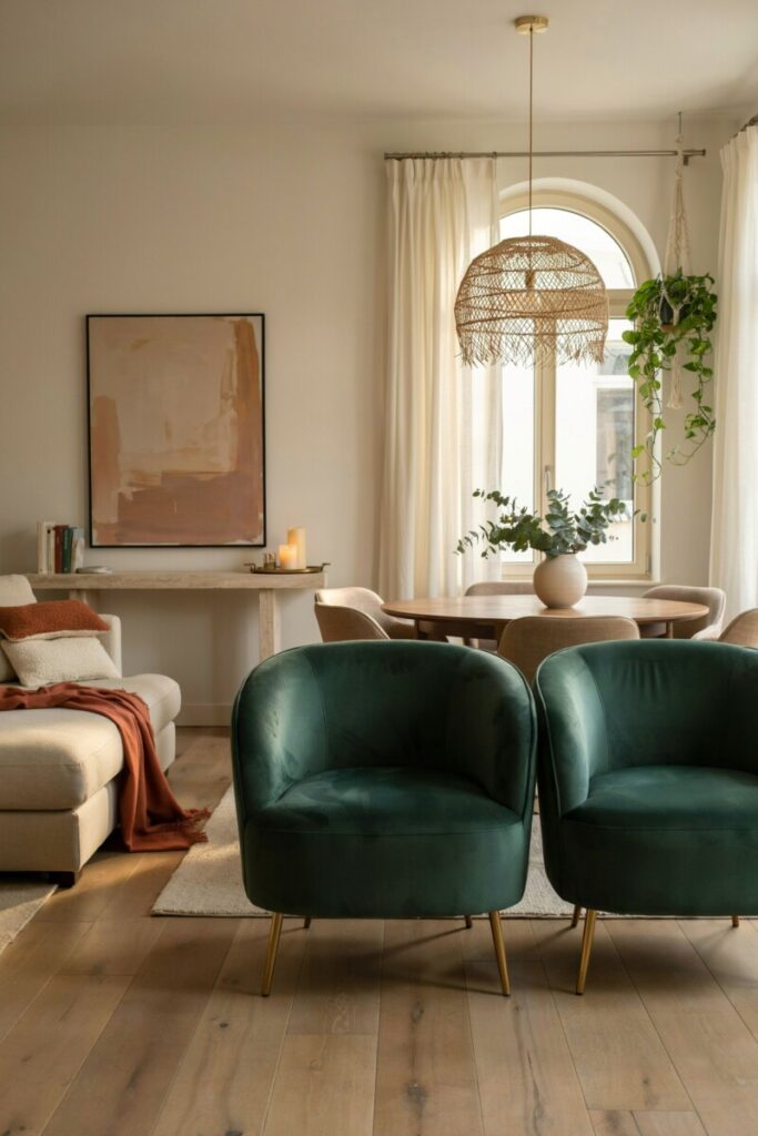 Velvet Accent Chairs in Open Plans